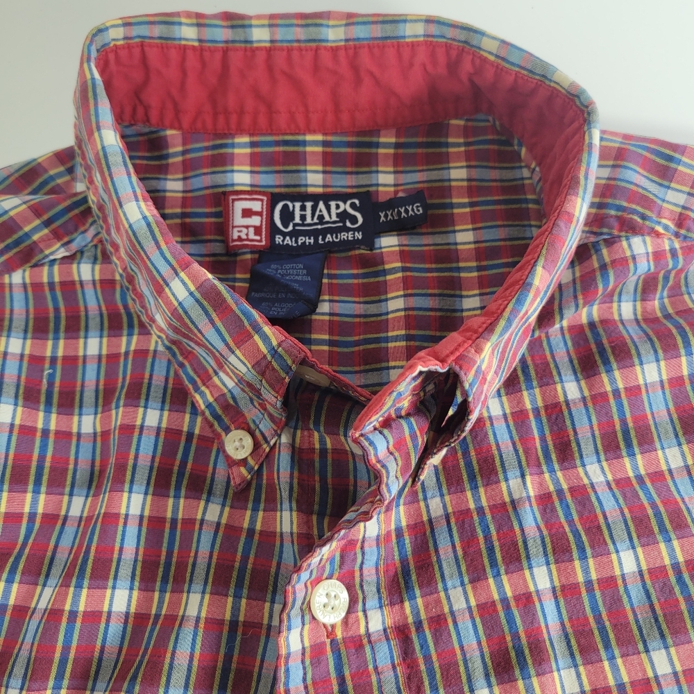 Chaps Ralph Lauren Mens Plaid  Button Down Shirt Size L Red White Blue
